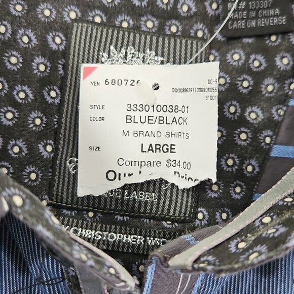 English Laundry Blaque Label Shirt Men's Large Black Blue Stripes NWT Arrogant - Picture 7 of 16